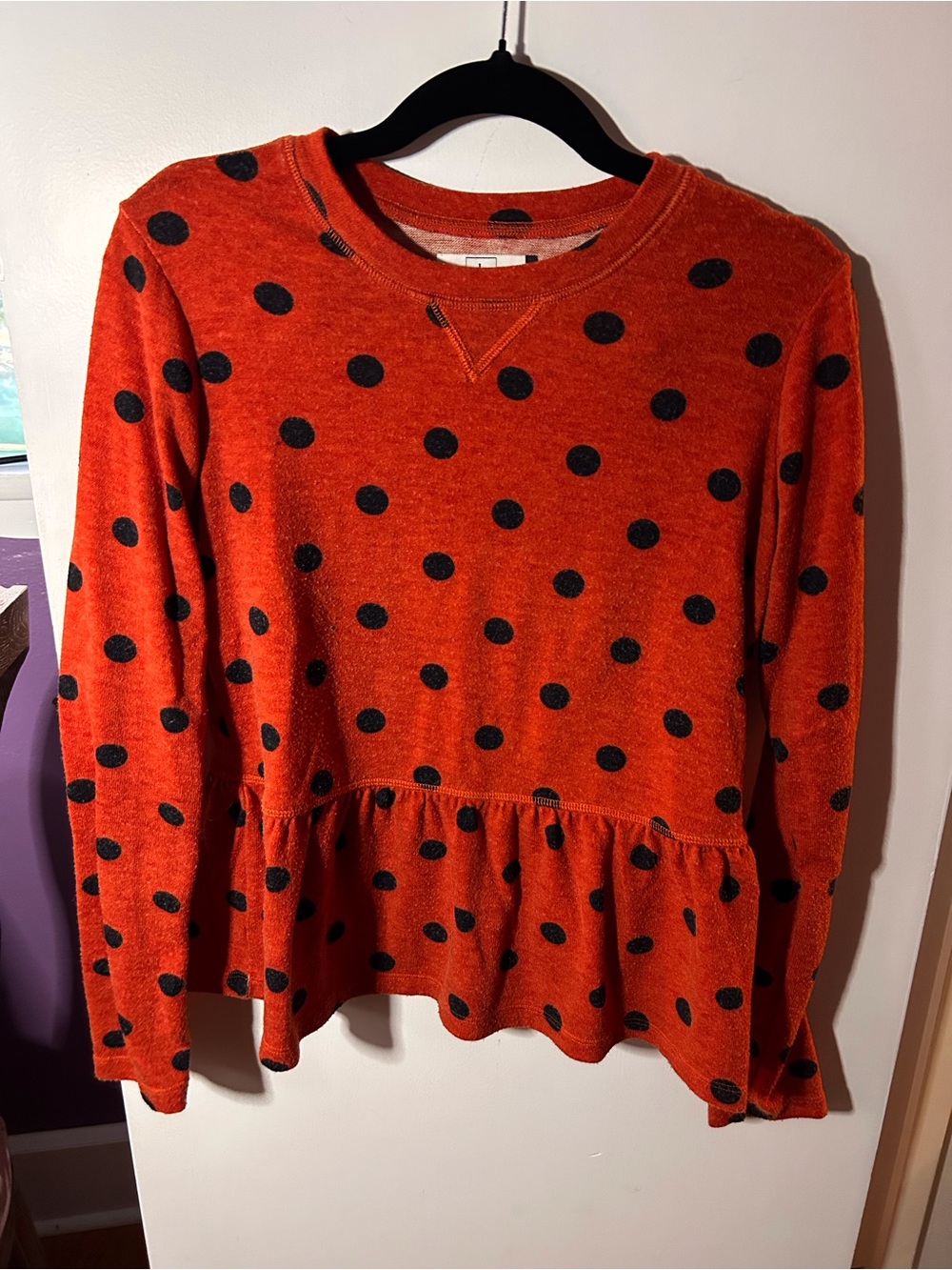 Dolce Vita Orange Polka Dot Peplum Pullover with Black Dots